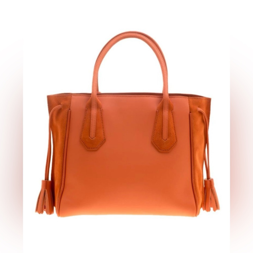 Longchamp Orange Leather and Suede Penelope Fantaisie Tote (Large)